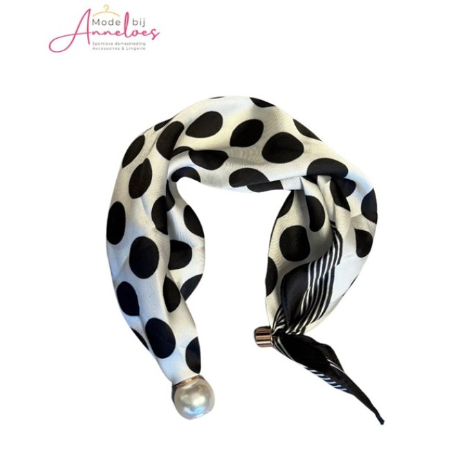 Dames Hals sjaal Dots Polka Dot Zwart Wit 528 korte sjaal met parel